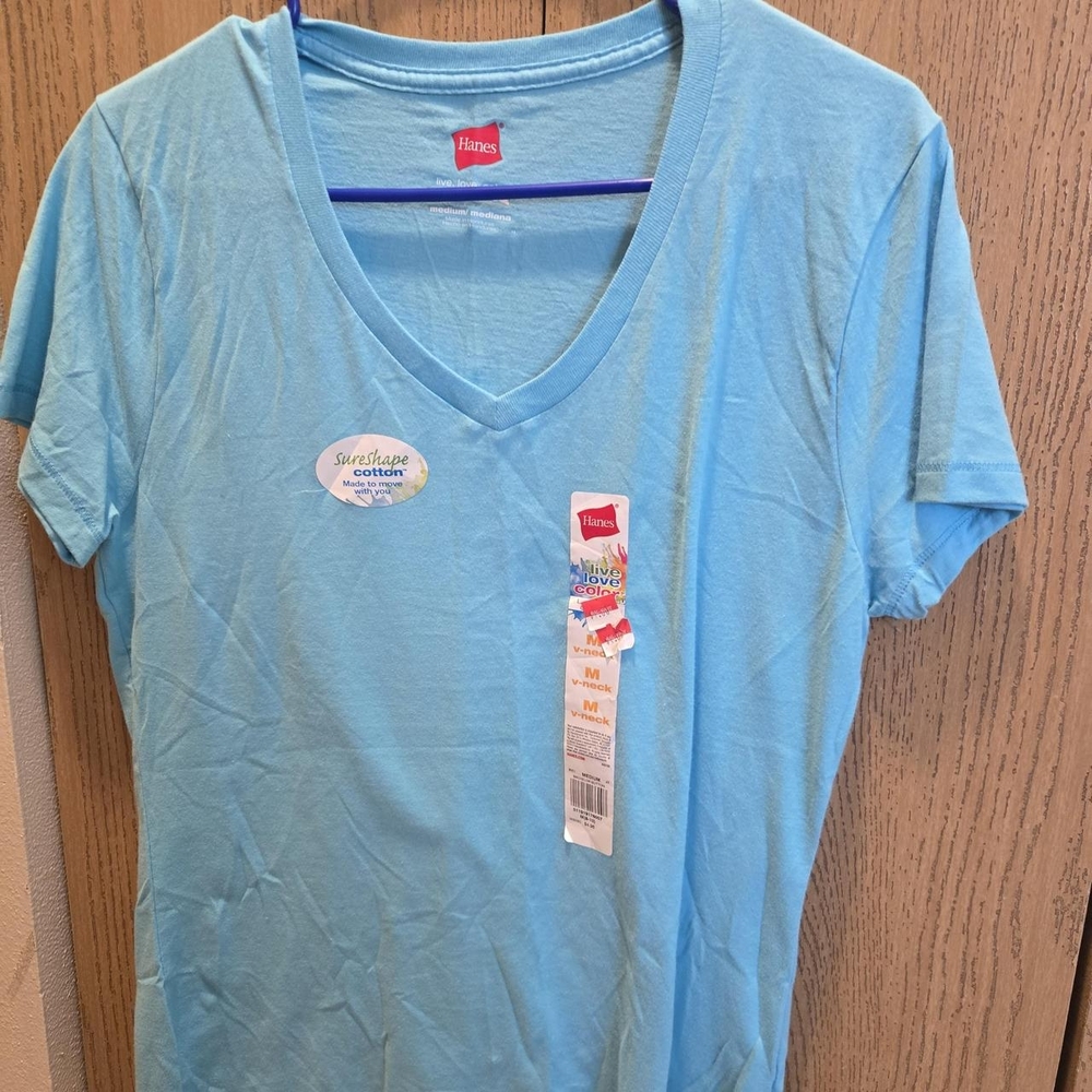 Hanes Light Blue V-Neck T-Shirt
